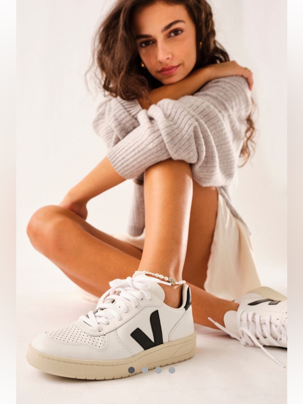 Veja White Leather Sneakers with Black V Accent. Size 9.